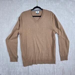 Old Navy Mens V Neck Sweater Large Tan Cotton Blend Casual Pullover Minimalist